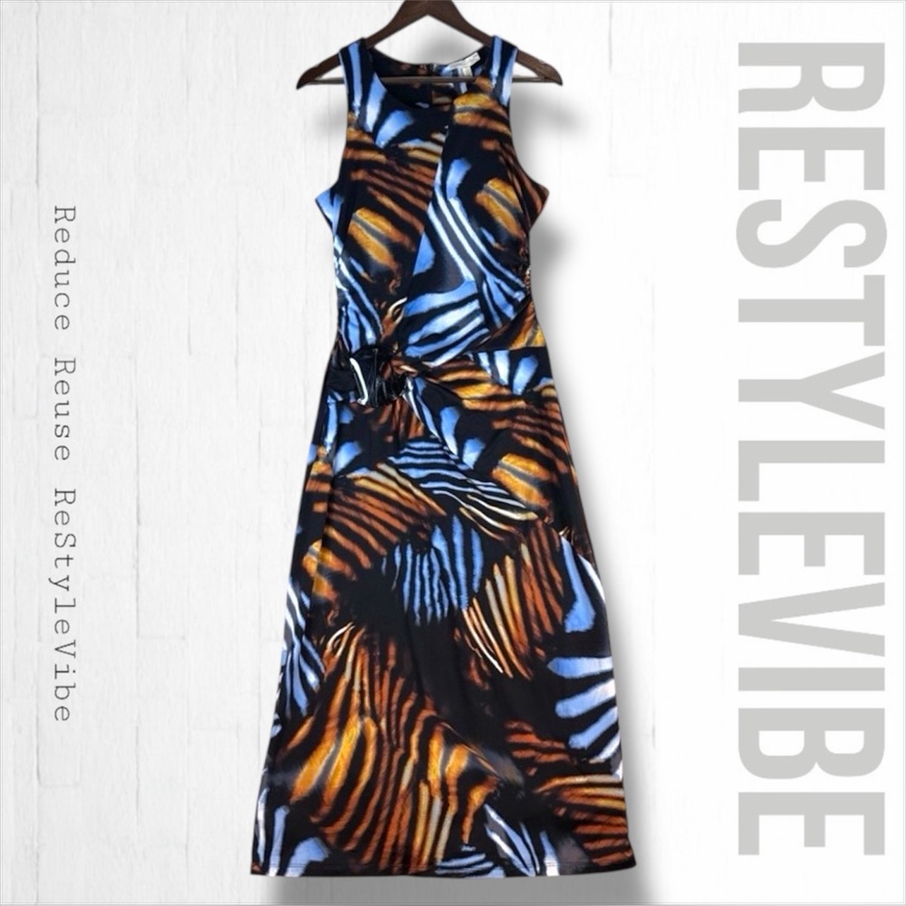 ADRIENNE LANDAU Women’s Size L Dress Maxi NWT Tropical Animal Print Stretch